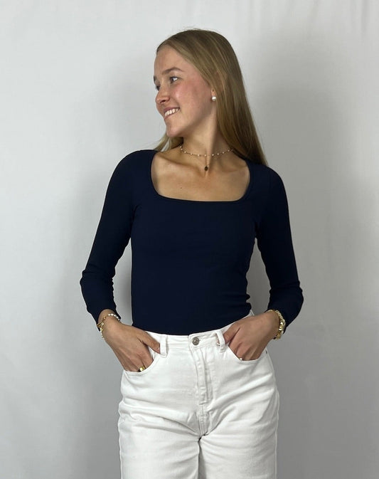 Langarm mit kantigem Ausschnitt & leichtem Ripp - Lana