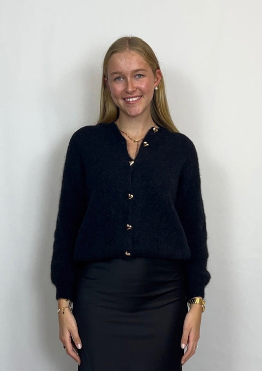 Stellara - Alpaka Strickjacke mit goldenen Herzchenknöpfen