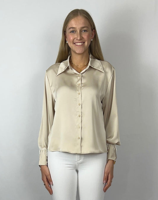 Perlen-Satin Bluse - Poéline