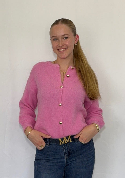 Stellara - Alpaka Strickjacke mit goldenen Herzchenknöpfen