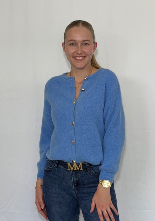 Stellara - Alpaka Strickjacke mit goldenen Herzchenknöpfen