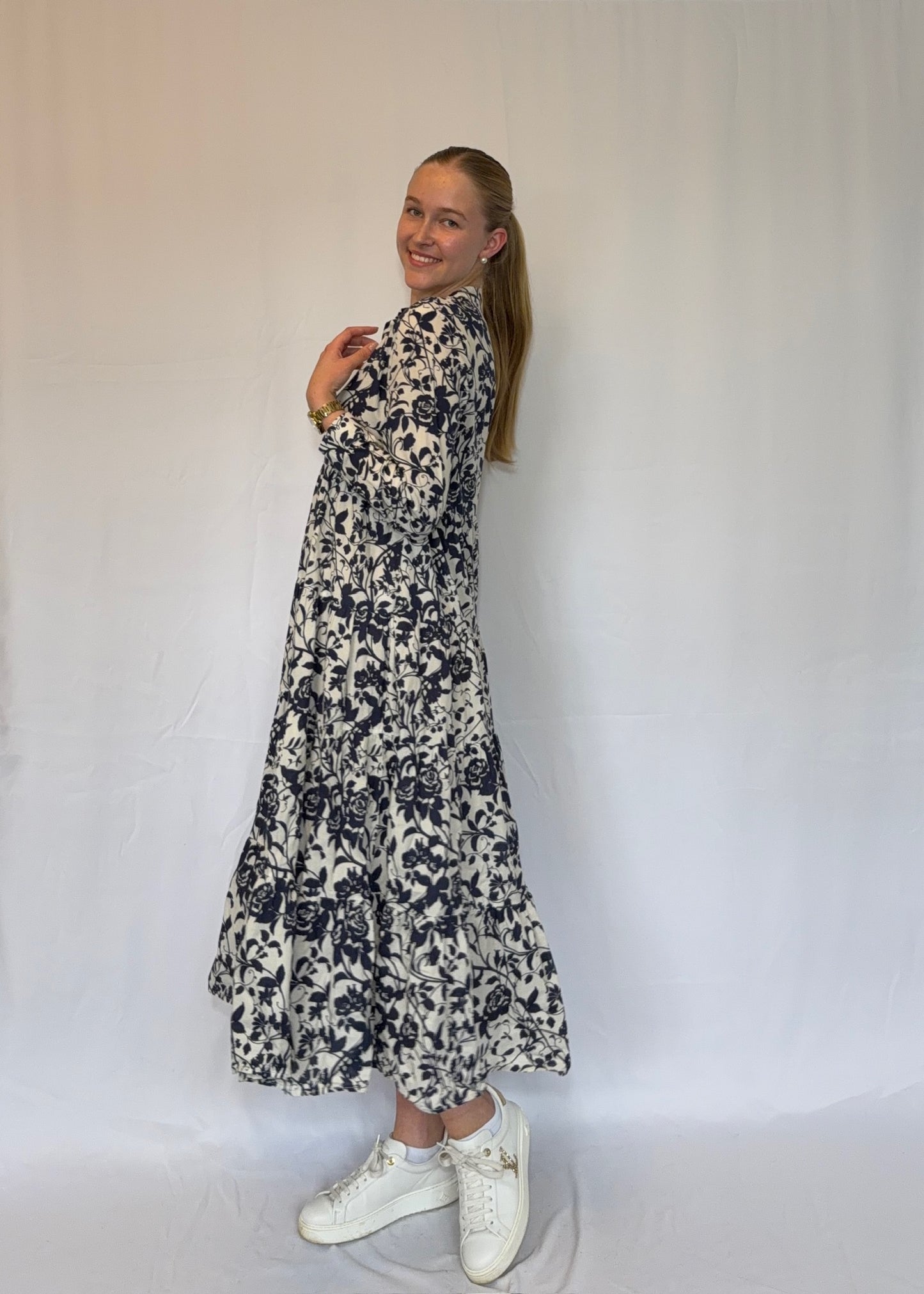 Lina - Langes bedrucktes Baumwollkleid
